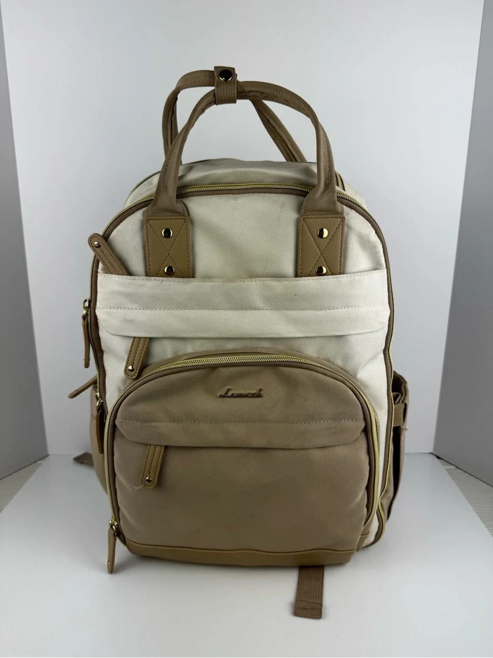 Lovevook Beige and Cream Travel Diaper Backpack